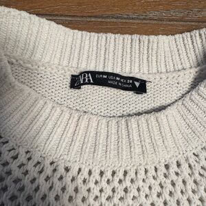 Zara Off-White Open-Weave Crewneck Sweater